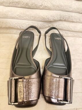 SARTO By Franco Sarto Bronze Metallic Slingback Mules with Buckle Detail